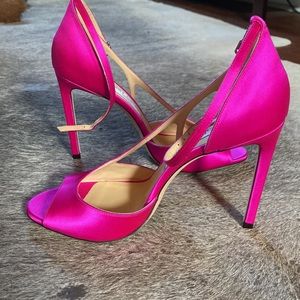 Brand new Jimmy Choo Liu 100 satin fuschia peep toe heels